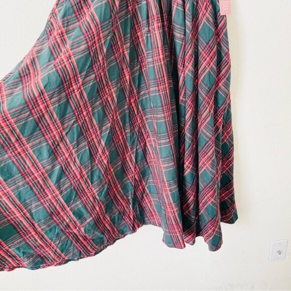 NWT Ivy City Co. SMALL Hattie Smocked pocketed midi dress in Evergreen Plaid red - Picture 5 of 9